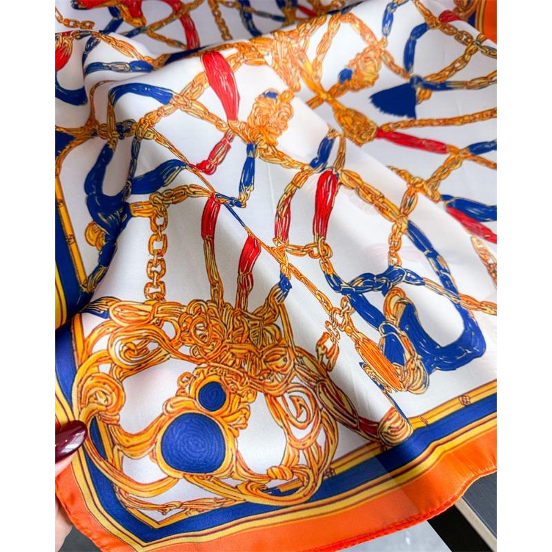 Luxury Vintage Printed Silk Like Square Scarf For Women