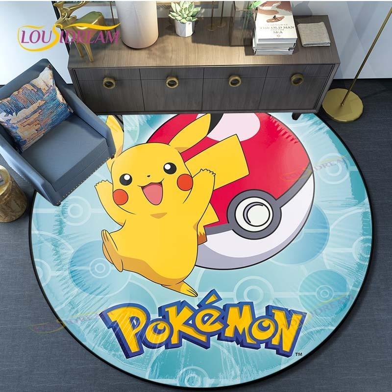 Cartoon Pokemon Round Carpet Fashion Cartoon Pictures Printed Round Area Rugs Parlor Bedroom Floor Mat Anti-slip  Area Rug  Rugs