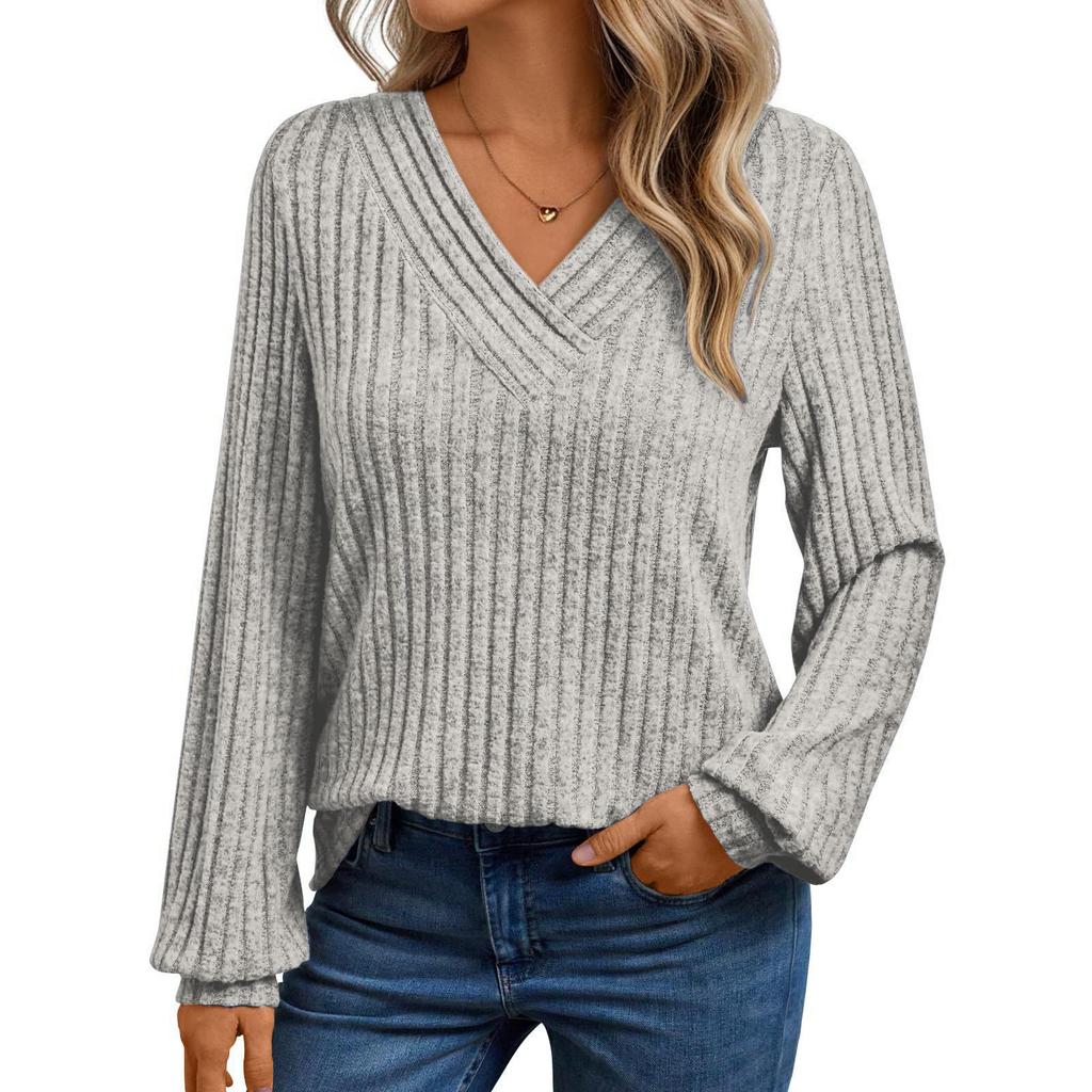 Women's Long Sleeve V-Neck T-Shirt Casual Basic Top for Everyday Wear