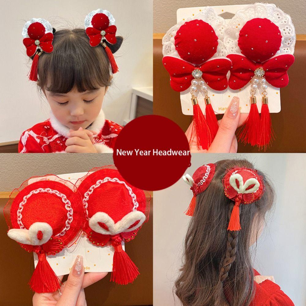 

Chinese knot Chinese New Year Headwear Dragon Year Bow Hair Clip Children Red Hairpin Baby E
