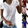 Women's Color Lace Splicing Short Sleeve Round Neck Tops