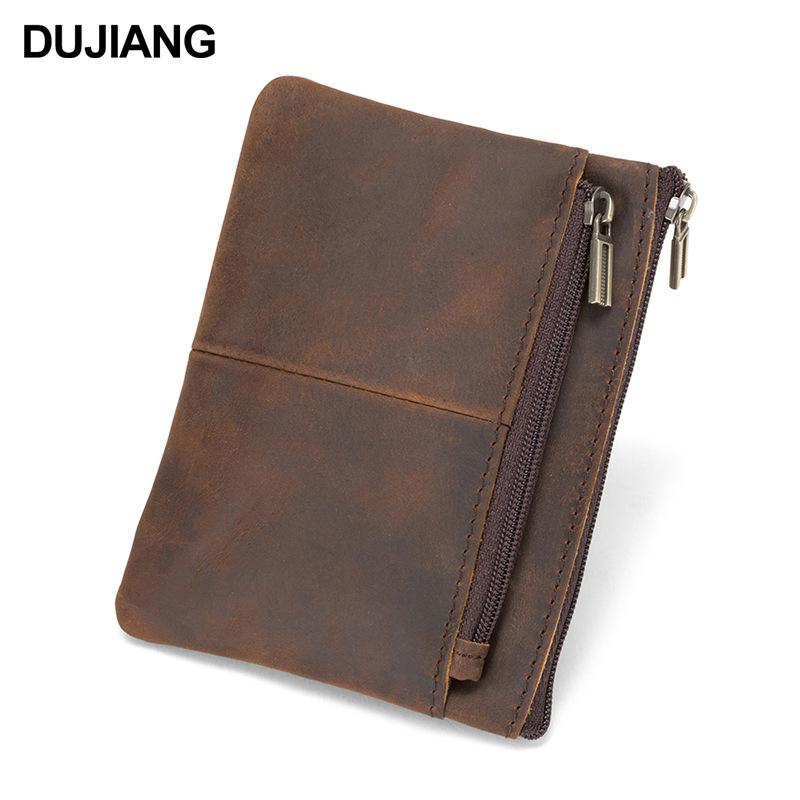 Vintage Cowhide Mini Coin Purse with Zipper - Slim, Stylish Coin Storage Bag with Pendant