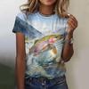 Women's Summer Fashion Casual Loose Plus Size Pattern Fish Print Round Neck Short Sleeved 3D T-shirt Top 6XL