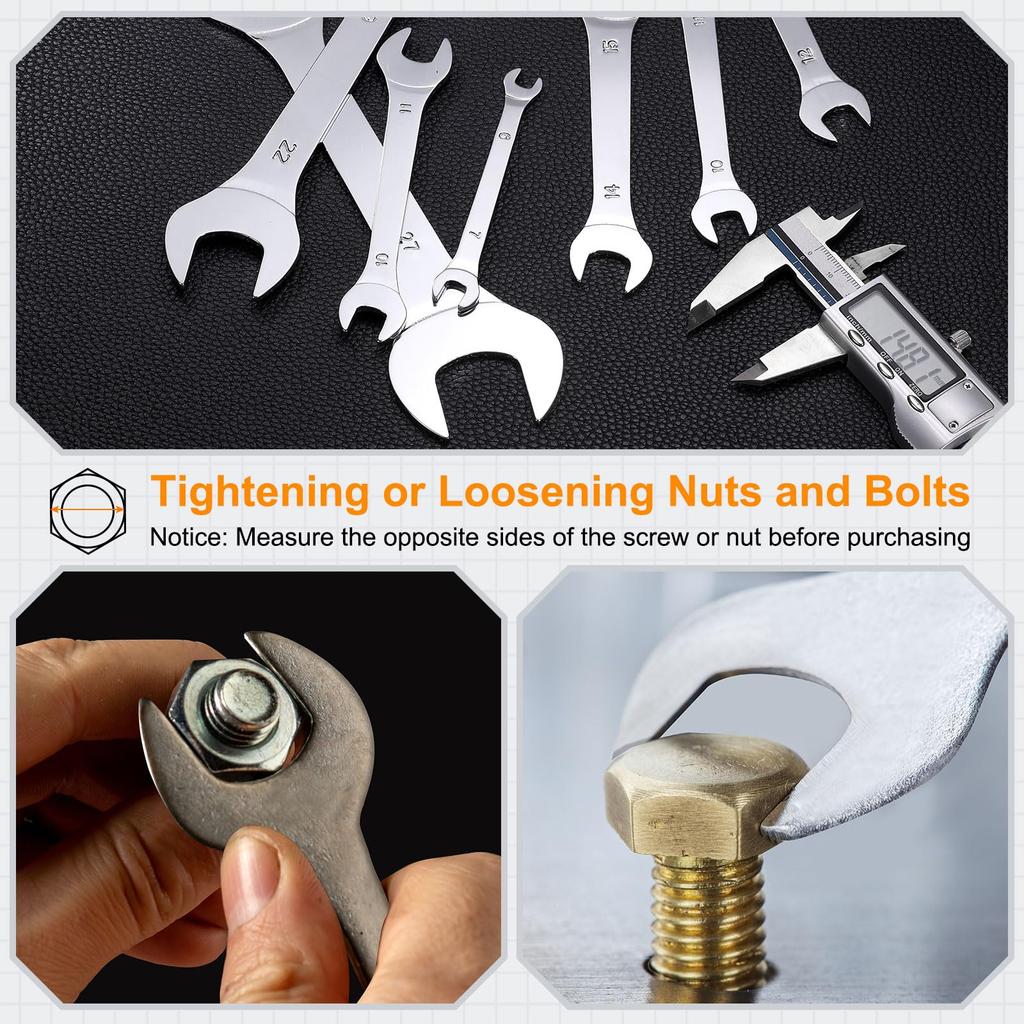 uxcell Double Thin Wrench Metric Small Flat Head Mirror for Auto Repair and Furniture Assembly 3-Piece Open-End Set, 19x22/20x21/24x27mm, Ultra-Thin,