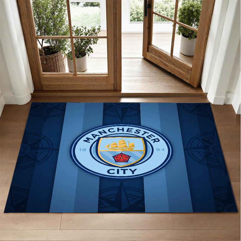 Manchester City Design Crystal Velvet Rug Soft Decorative Mat for Bedroom Entrance