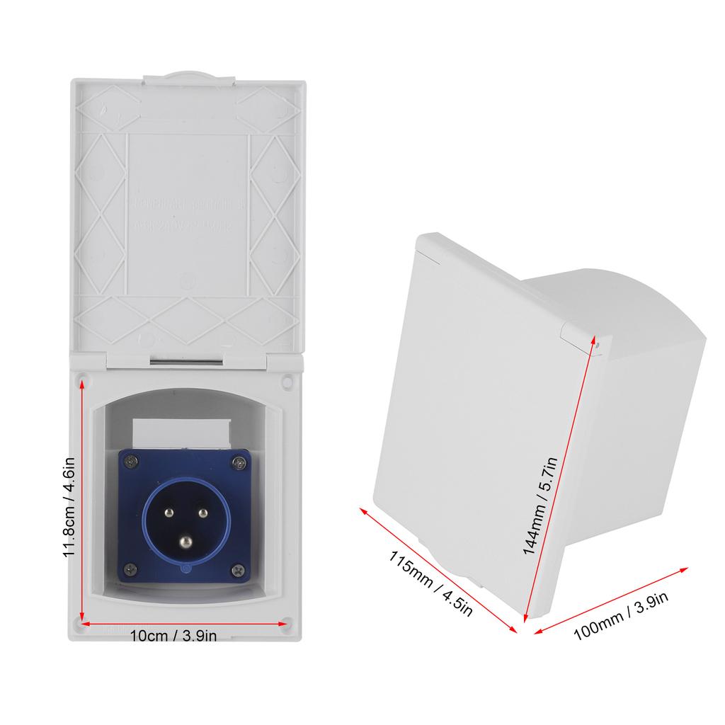 16A ‑240V Waterproof Power Outlet External 3Pin Flush Female Socket Plug for RV Motorhome Trailer Caravan