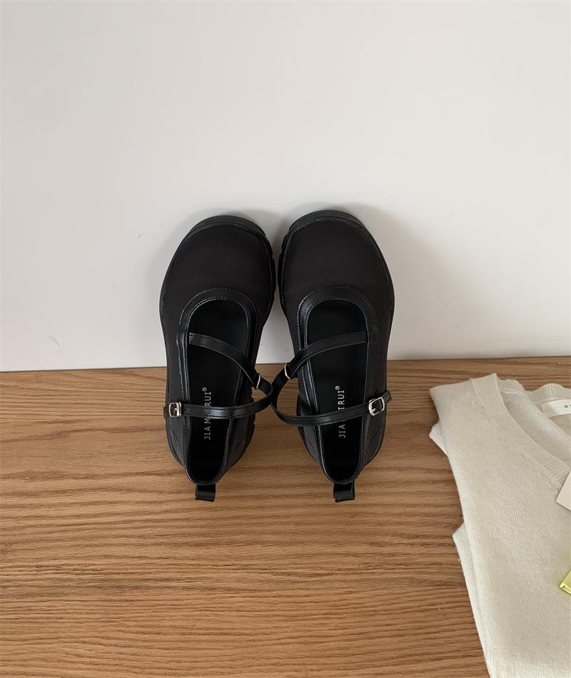 Casual simple single shoes soft sole shallow mouth ballet fashion training shoes one word with Mary Jane shoes leather cloth splicing women's shoes