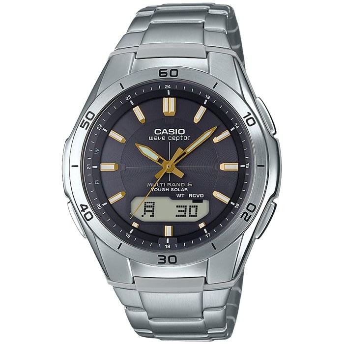 Мужские часы Casio Wave Ceptor WVA-M640D-1A3JF, Серебристый корпус, Черный циферблат