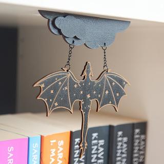 Wood Dragon Bookshelf Decor – Fantasy & Romance Book Lover Gift, Magical Library Ornament for Reading Nook, Unique Merchandise