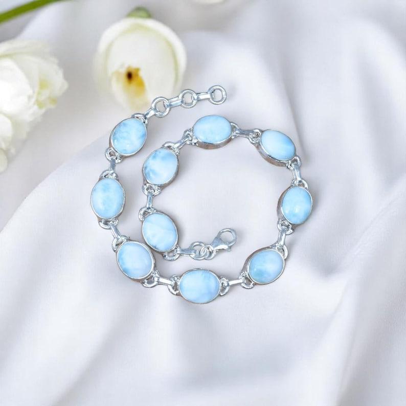 

Solid 925 Sterling Silver Natural Larimar Boho Designer Handmade Bracelet Birthstone Bracelet Gift For Her 7.5 inch