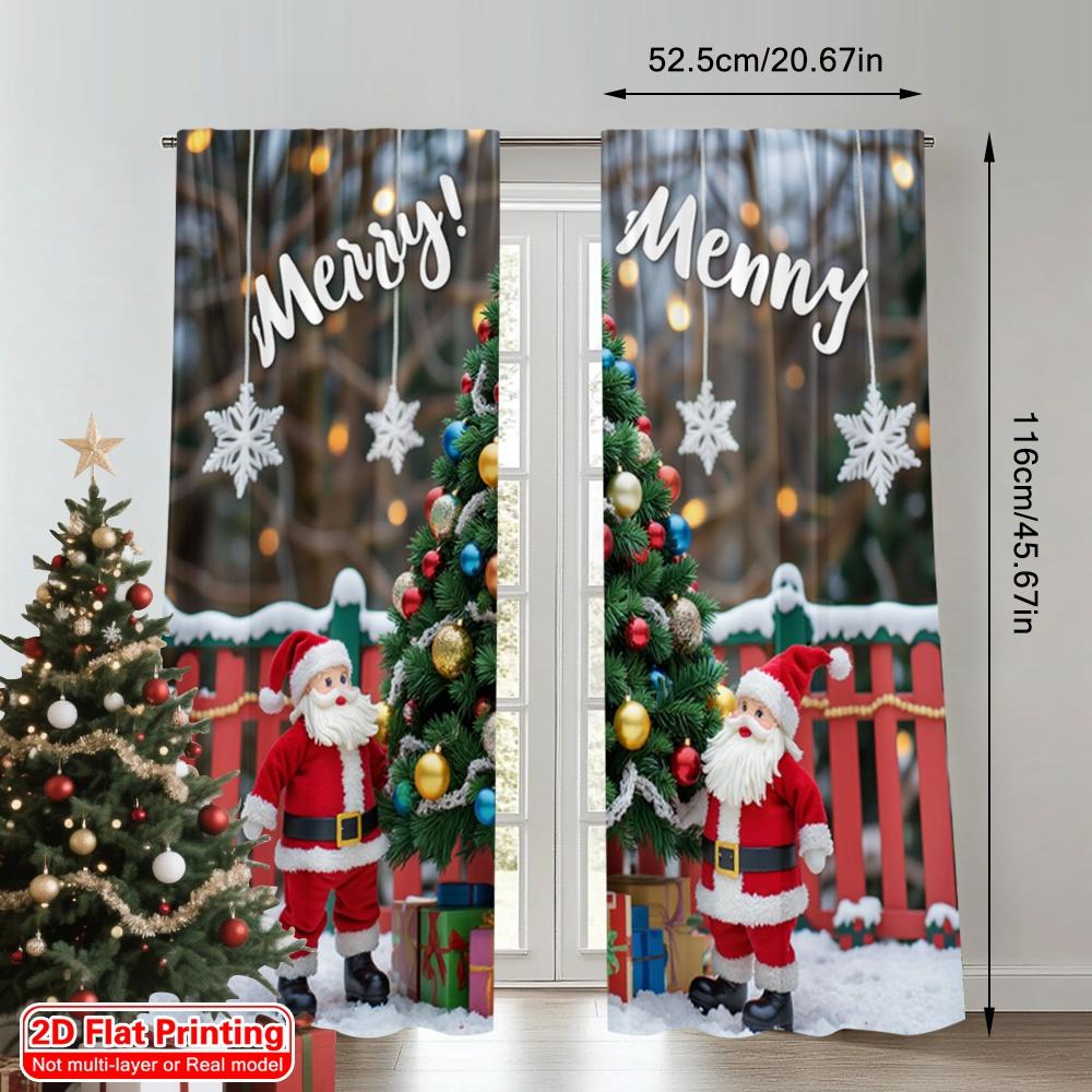 2pcs 2D Flat Printing Merry Christmas Popular Curtains Merry Christmas Santa Tree 100% Polyester Without Electricity 0 Use for