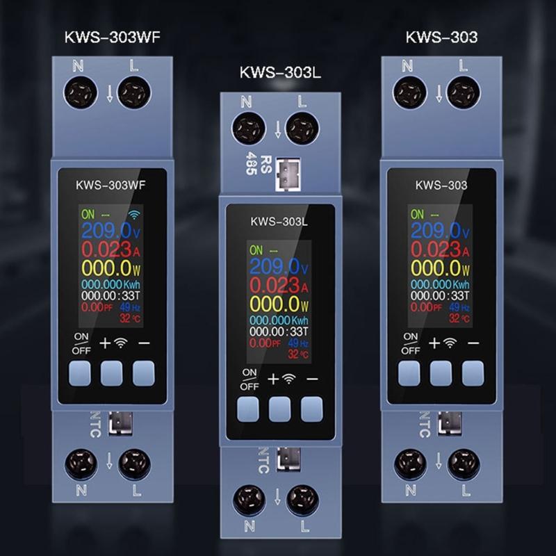 Din Rail Monitors Multifunction Power Energy Tester with TFT Color Screen AC85-290V 40A Voltage Current Testing Meter
