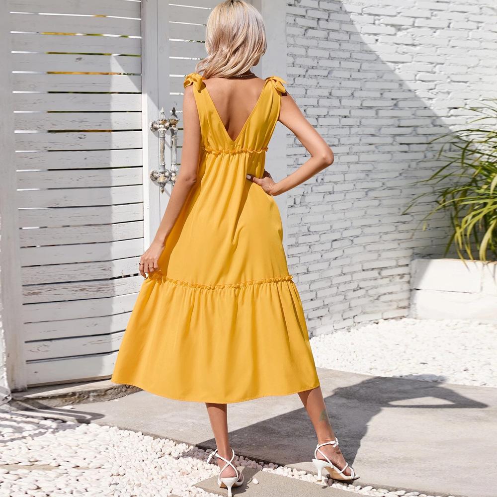 Women's 2026 new waist casual vacation beach large skirt suspender European and American dress