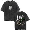 Gewaschenes Vintage Anime Attack on Titan Levi Ackerman Grafik-T-Shirt Herren Damen Cartoon Manga Merch T-Shirts Männliches Oversized-T-Shirt