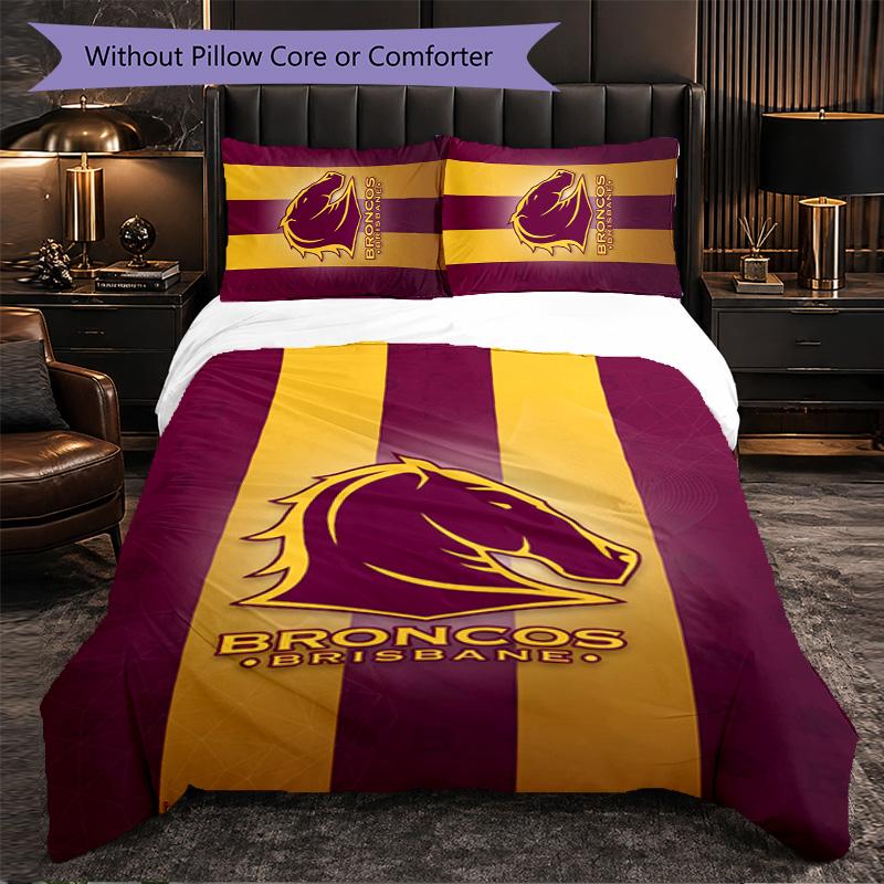 Set Biancheria da Letto in Microfibra con Fantasia Brisbane Broncos 3 Pezzi Decorazione Copripiumino per Camera da Letto Uso Domestico