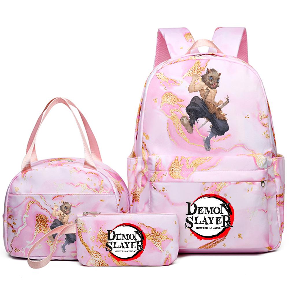 3Pcs/set Demon Slayer Printed Backpack Handbag Pencil Case for Teenager Student Girl Boy Bookbag Schoolbag Women Large Capacity Waterproof Travel Bag