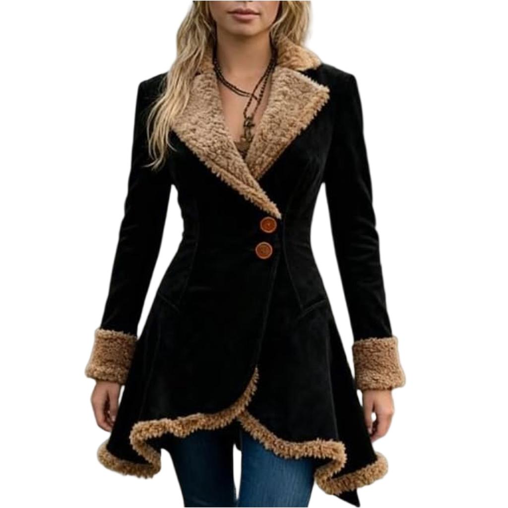 Women's Denim Western Retro Trench Coat, Plush Fashion And Warmth, Fleece Jacket