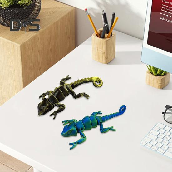 3D Printed Lizard Articulated Chameleon Ornament Desktop Decoration Flexible Animal Figurine Lizard Fidget Toy for Kids Adults Stress Relief