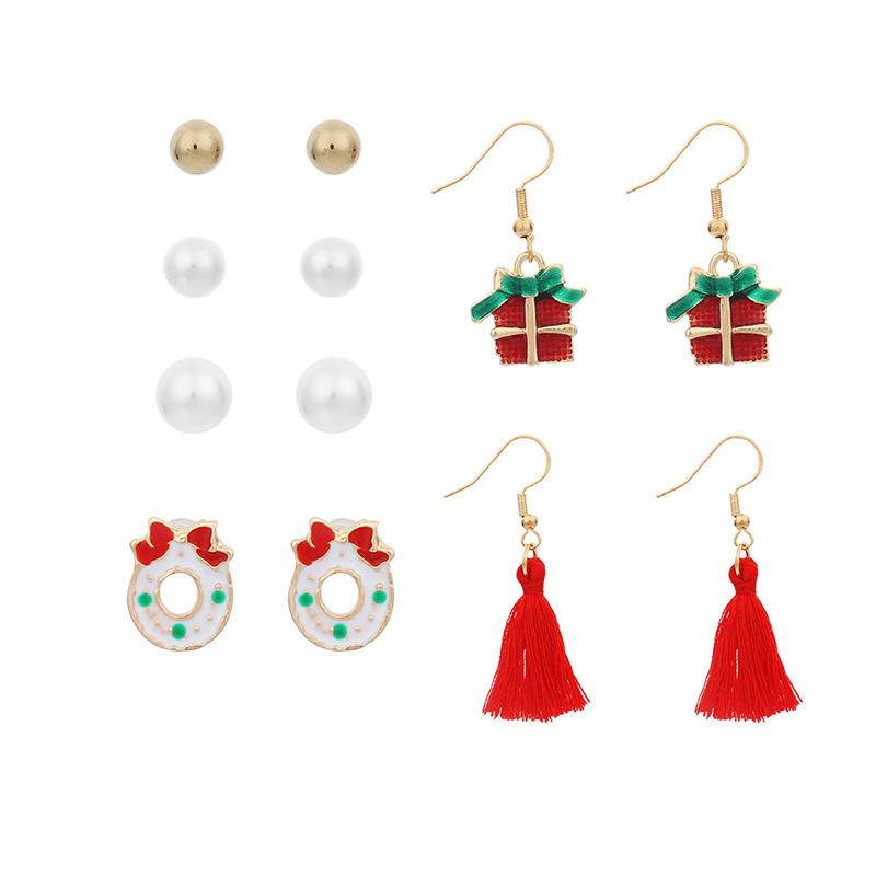 European and American new accessories cute cartoon Christmas earrings combination set ins pearl fringed earrings