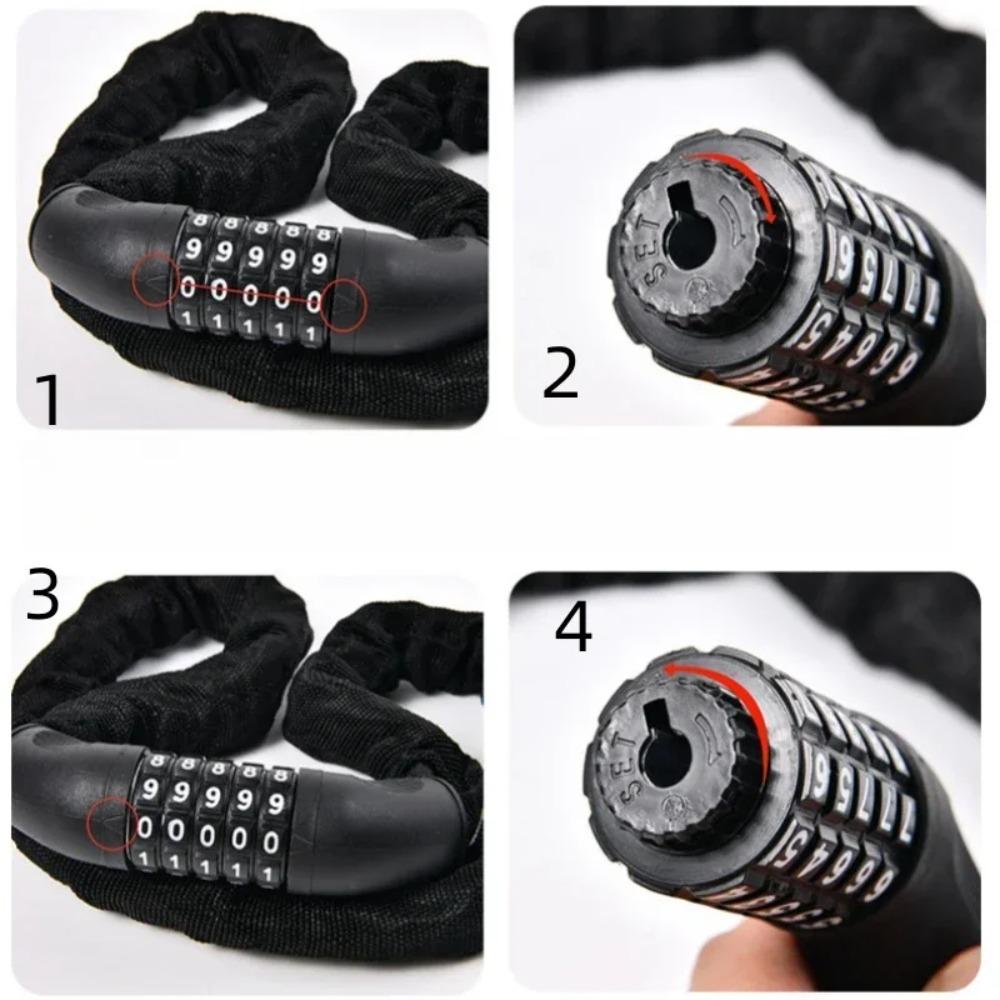 Portable Chain Lock Bicycle Anti-Theft Lock Motorcycle Electric Car Combination Lock Suit For Scooters And E-Bikes