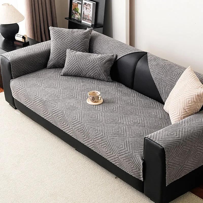 French Chenille Jacquard Sofa Cushion Dirt-Resistant Couch Slipcover With Anti-Slip Particles Cozy Home Decor For Four Seasons