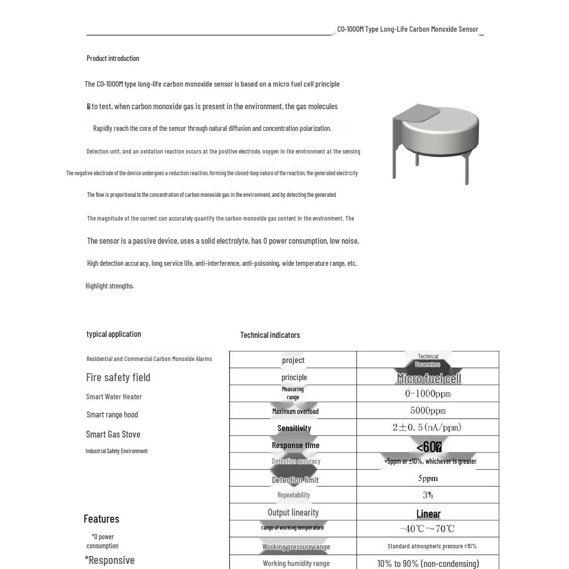 CO-1000M Long-Life Carbon Monoxide Sensor Primary Unit