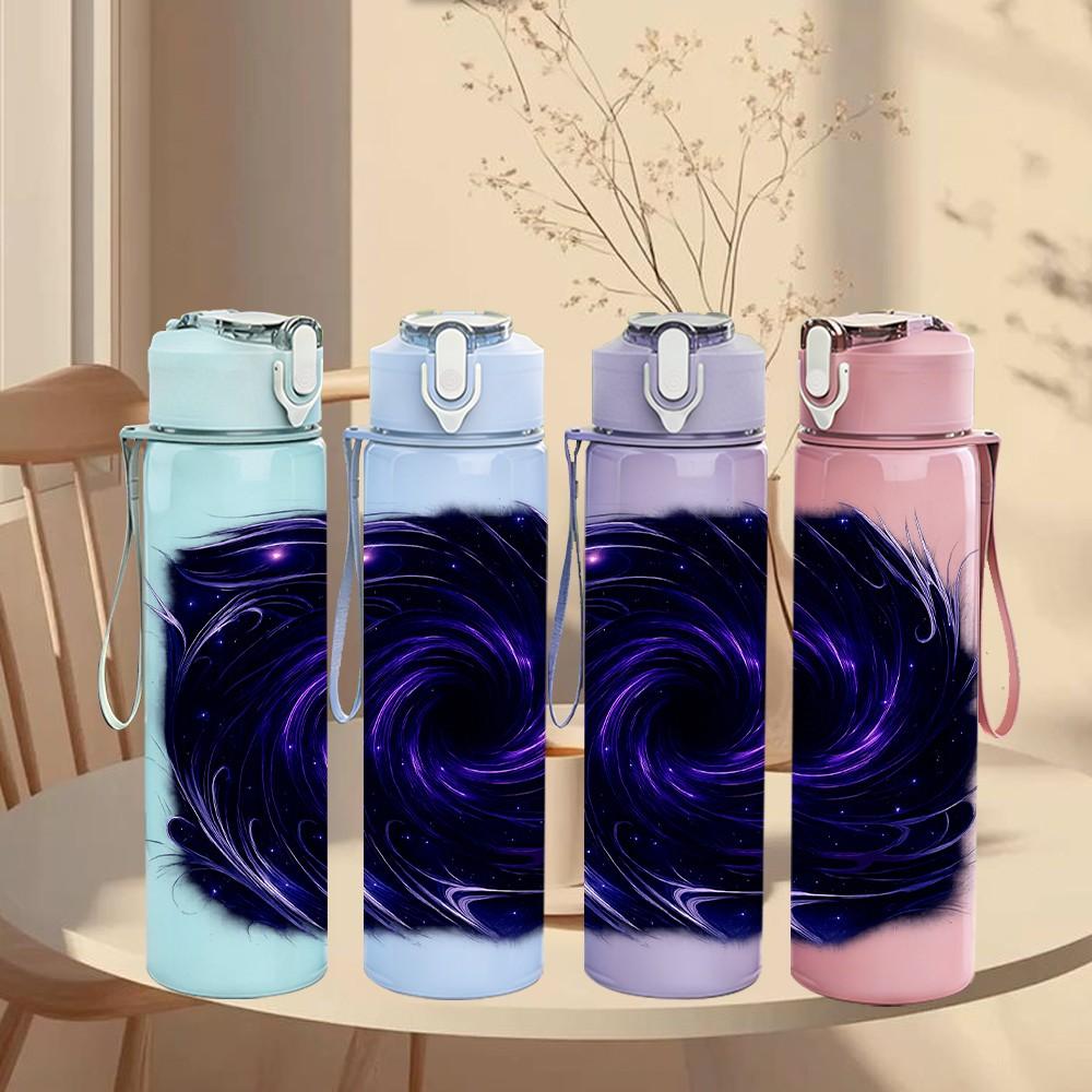 1PC Dark Purple Galaxy Swirl Space Print 750ml Color Plastic Sports Water Bottle Leakproof Flip Straw Lid Suitable for Sports Office Home Use