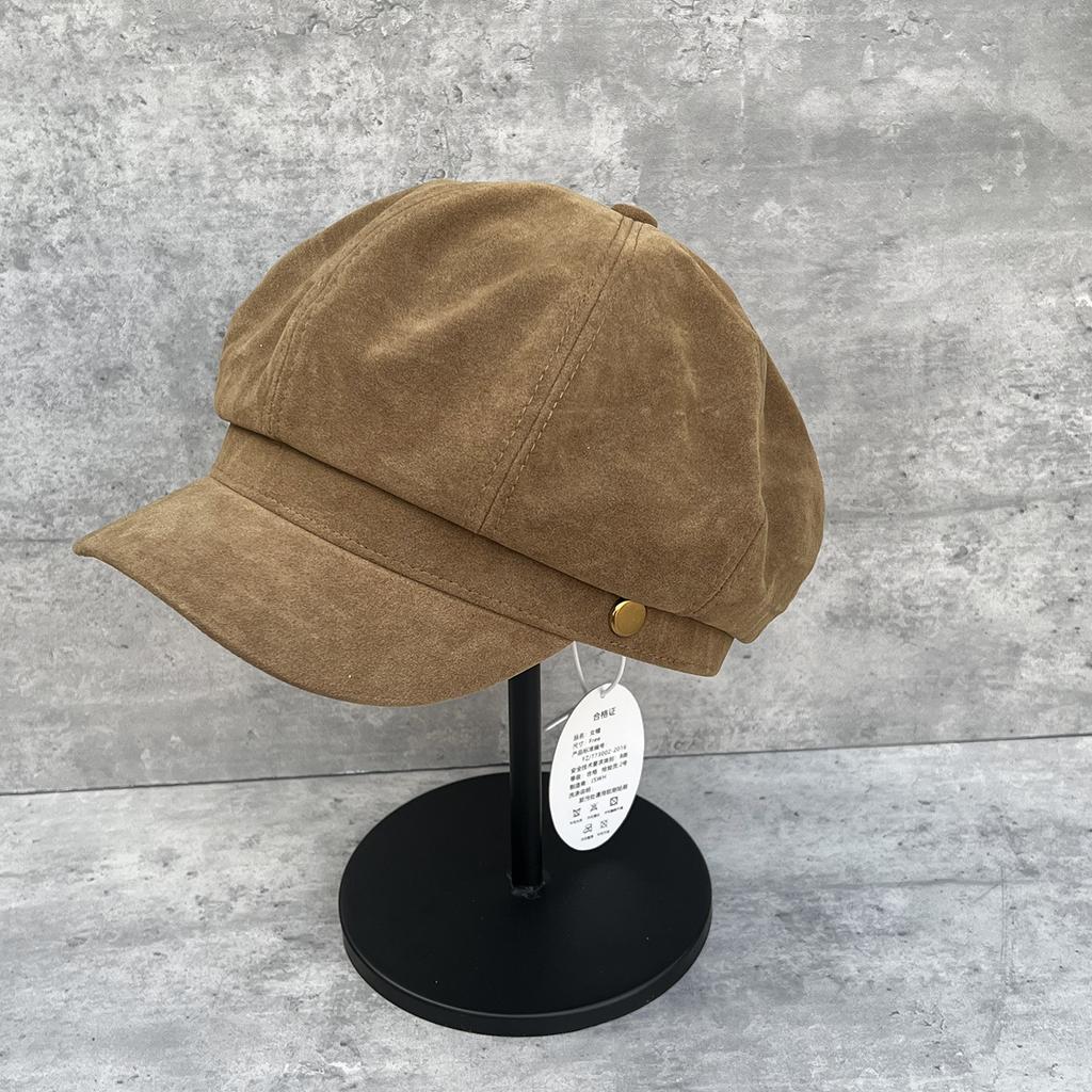 Autumn retro big top octagonal hat women's autumn versatile face small suede texture newsboy hat literary hat