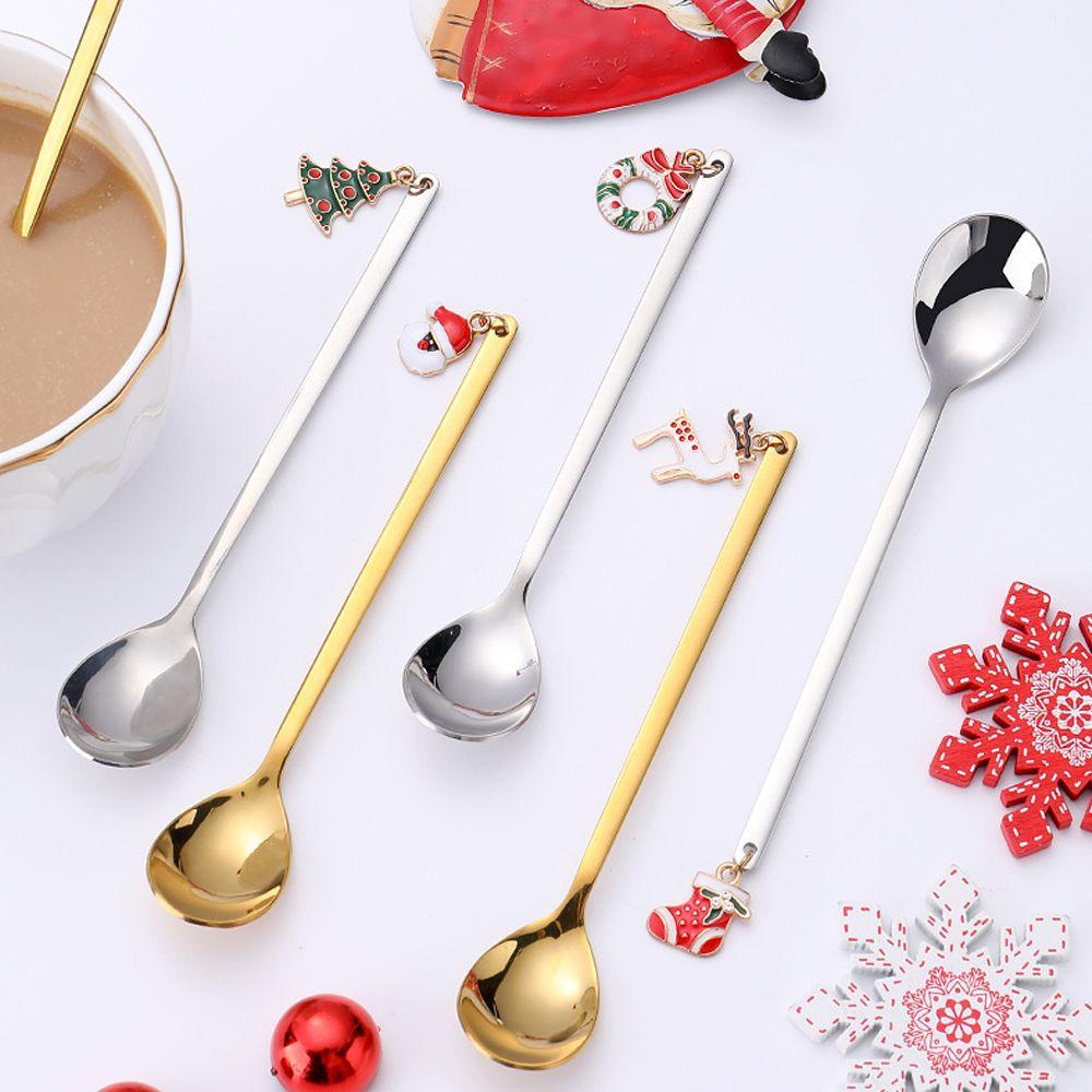 Kitchen Xmas Gifts Christmas Table Ornament Tableware Stainless Steel Coffee Spoon