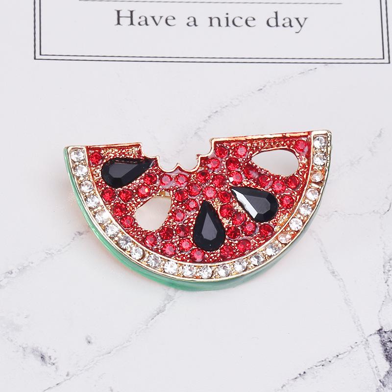 Blucome Fashion New Alloy Encrusted Watermelon Brooch Simple and Versatile Dripping Oil Fruit Anti-glare Collar Pin