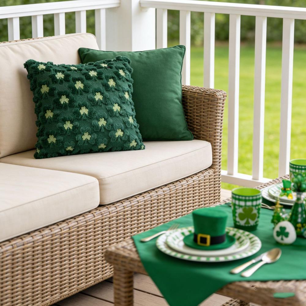Practical Tufted St. Patrick'S Day Cushion Cover Zipped Embroidery Lucky Clover Pillowcase Square Shamrock Pillow Cover Bed Room
