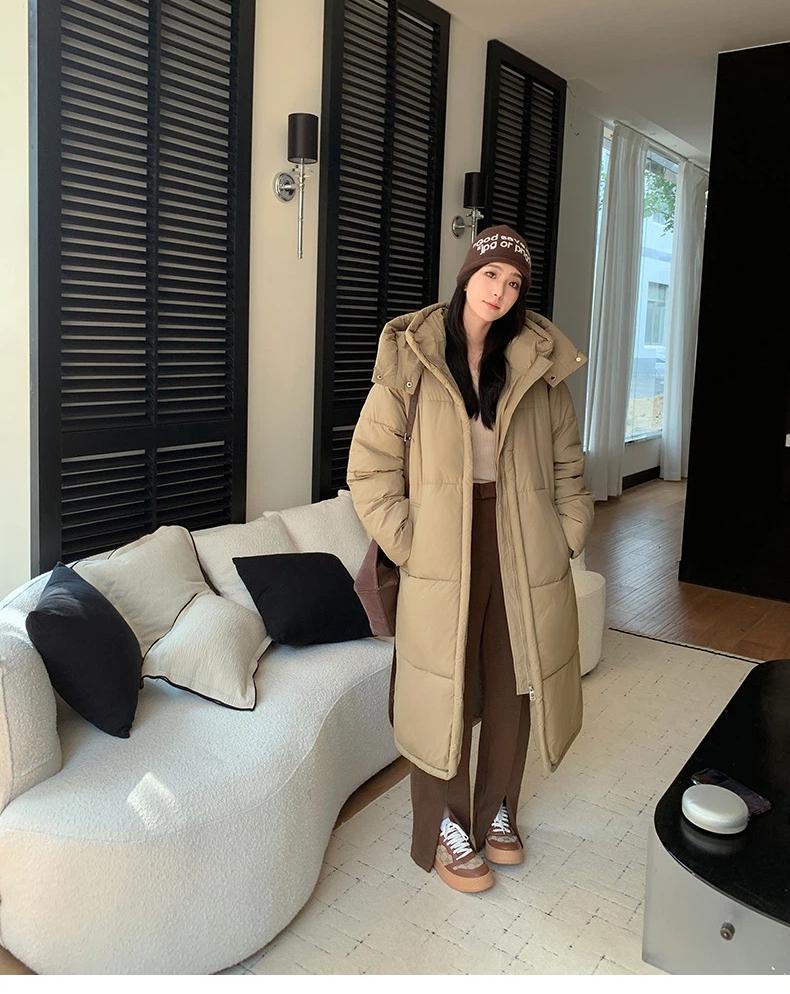 Damen Lange Kapuzenwinddichte Verdickte Warme Winterjacke mit Raglanärmeln