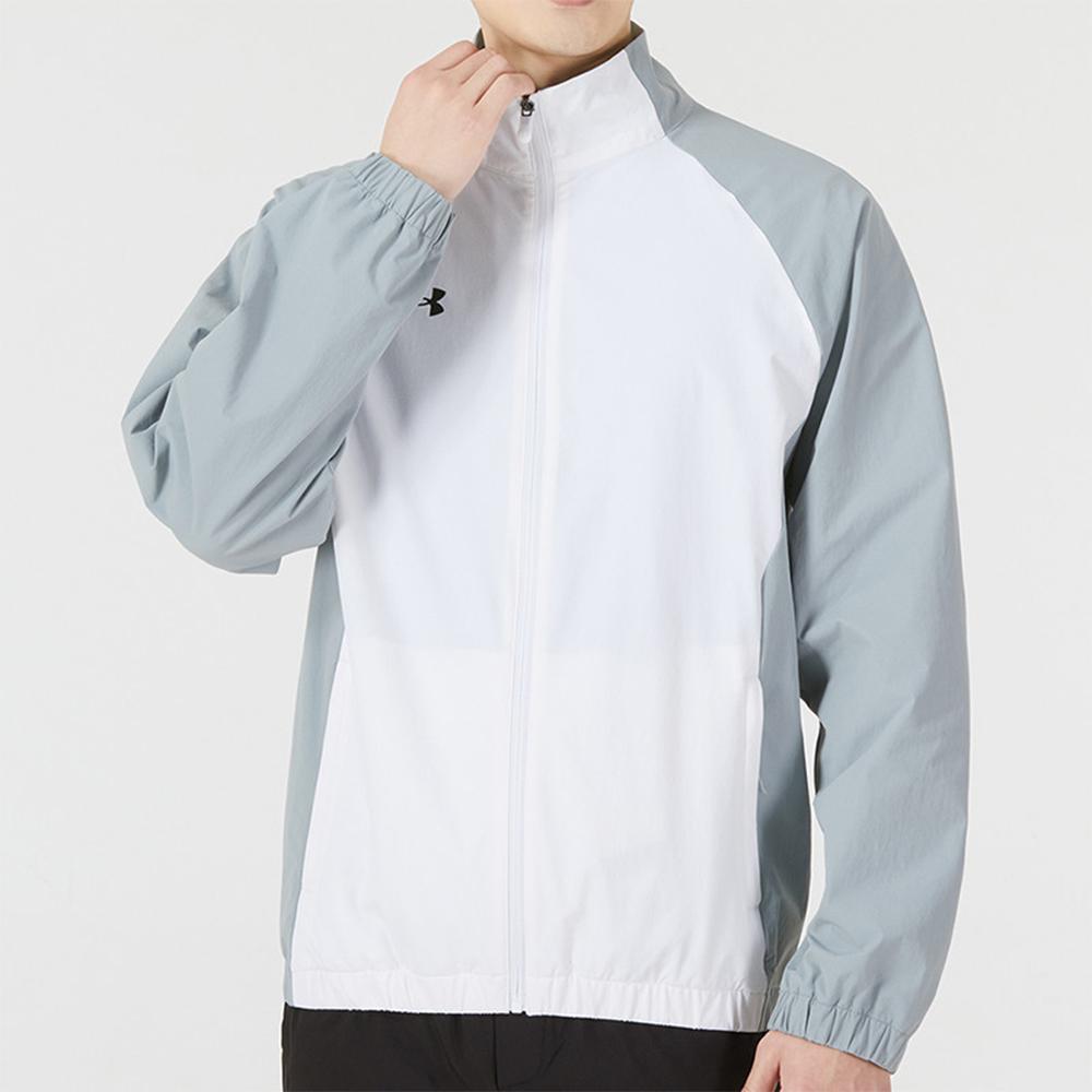 Under Armour Color Block Logo Print Woven Retro Sports Stand Collar Jacket Men Jacket White 22500402-100