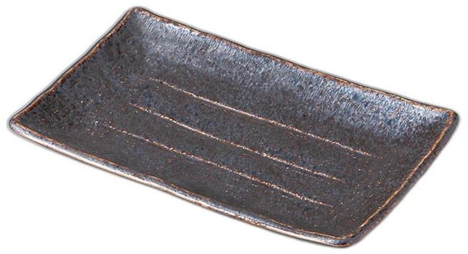 

Striated Pottery Plate with Oxidized Silver Crystal x x Pottery Plate Setomonohonpo [21.6 13.7 3.2cm]