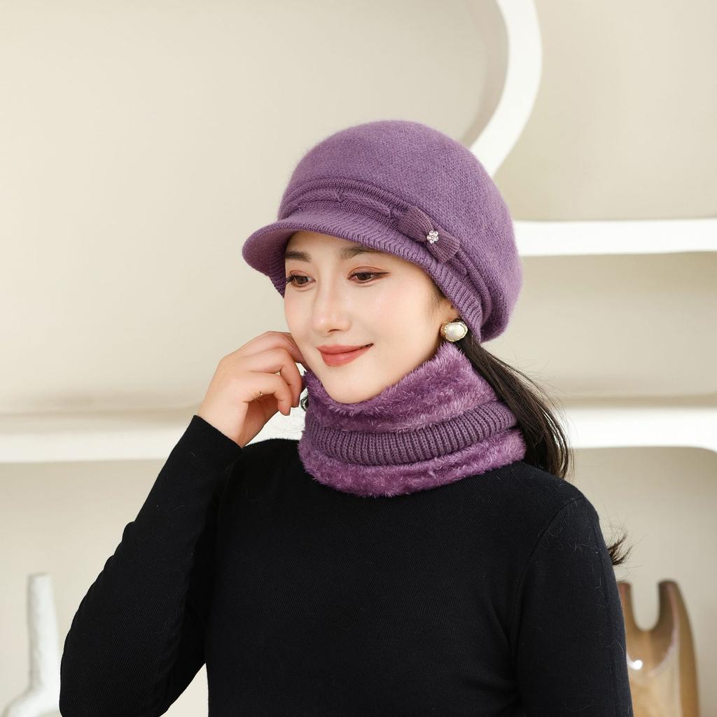New Winter Style Old Lady Windproof Plus Eeled Duck Tongue Knitted Wool Hat for Girls Mother Rabbit Hair Warm Hat