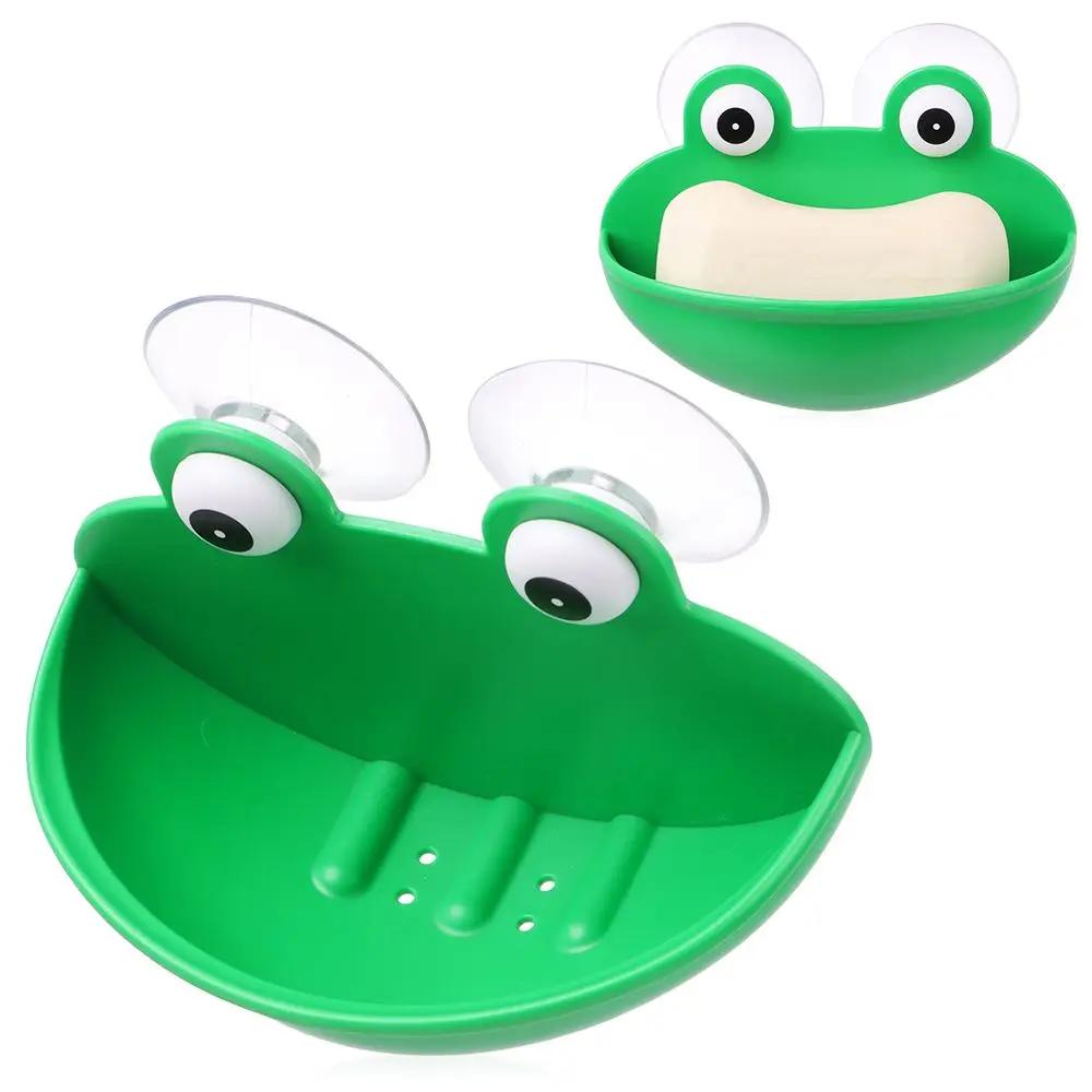Hanging Shelf Wall Mounted Drain Tray Holder Leaking Water Drain Rack Storage Box Cartoon Sucker Soap Dish Frog Soap Holder