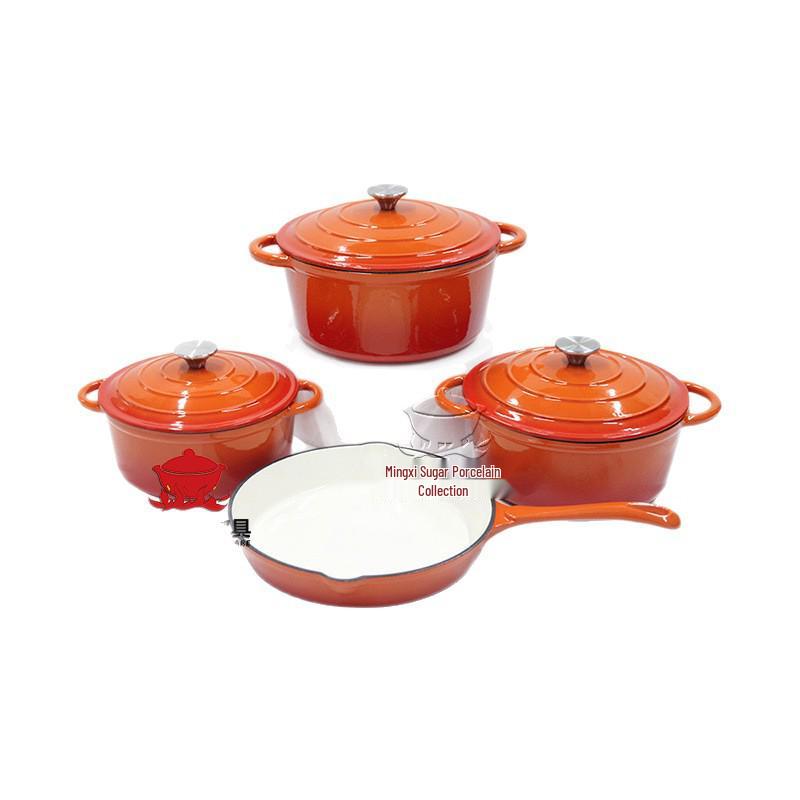 Enamel 4-Piece Cookware Set: Soup Pot, Stew Pot, Frying Pan, Non-Stick Pan for Home Use