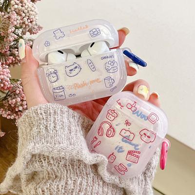 Imd Graffiti porte-clés chien chat ours dessin animé casque boîte de chargement pour Apple Airpods 3 1 2 Pro 2nd mignon étui pour écouteurs Conque