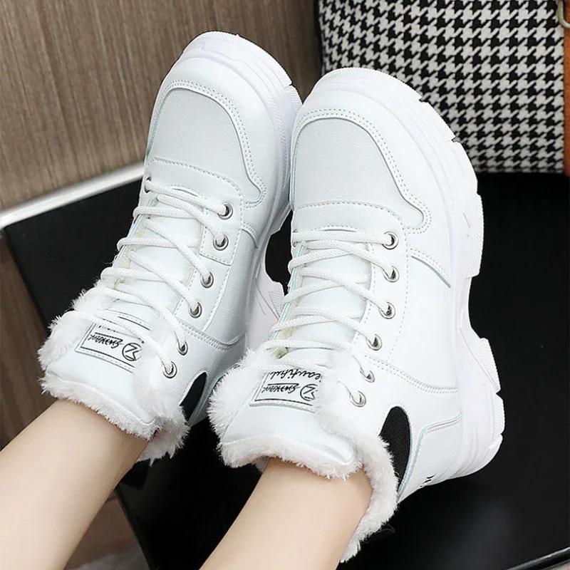 Fashion Fashion Women's Ankle Boots Warm Comfortable Women Boots Outdoors Non-Slip Cotton Shoes High Top Lace-up Women Platform Sneakers