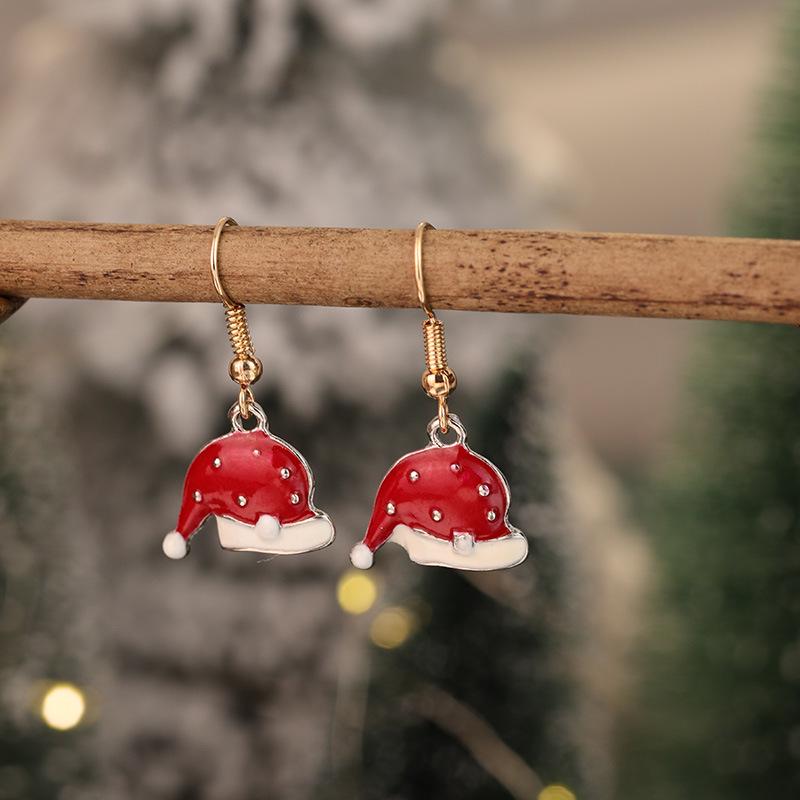 New Christmas Drip Oil Stud Earrings: Red & Green Tree, Snowman, Boots, Bells – Cute Cartoon Jewelry
