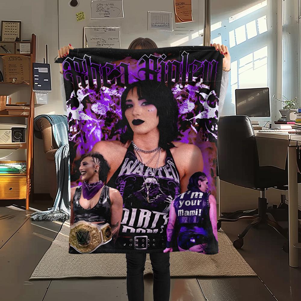 1PC Rhea Ripley Print Flannel Blanket, High quality All Seasons, Home Decor, Warmth and Comfort, Perfect for Christmas Gifts