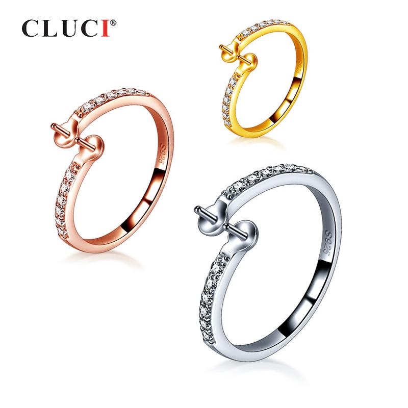 

CLUCI Silver 925 Twist Zircon Rings for Women Party Jewelry Adjustable 925 Sterling Silver Pearl Ring Mounting SR2243SB resizable золотий