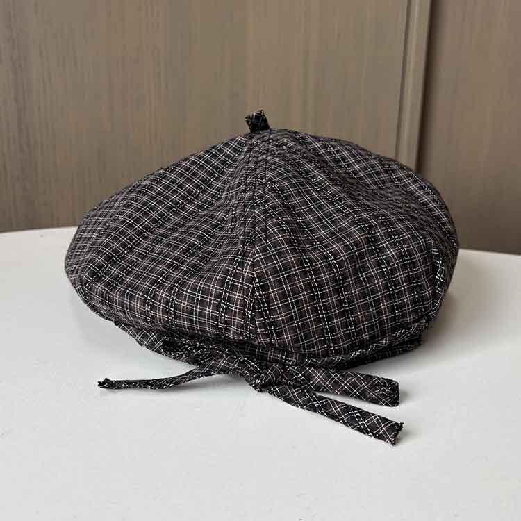 Japanese plaid strap casual retro beret fashion versatile street octagonal hat new women's painter hat
