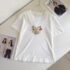 High-Quality European 3D Heart Letter Embroidered Round Neck T-Shirt