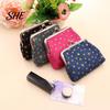 Mini Makeup Pouch Golden Star Coin Purse, Women Denim Change Kiss Travel Case Lock Closure for Folded Cash Coins Cards Durable Small