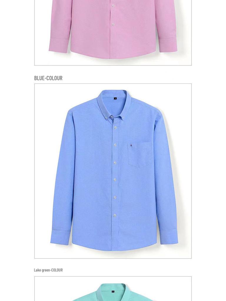 Men's Cotton Oxford Long Sleeve Shirt - Solid Color for Business Casual