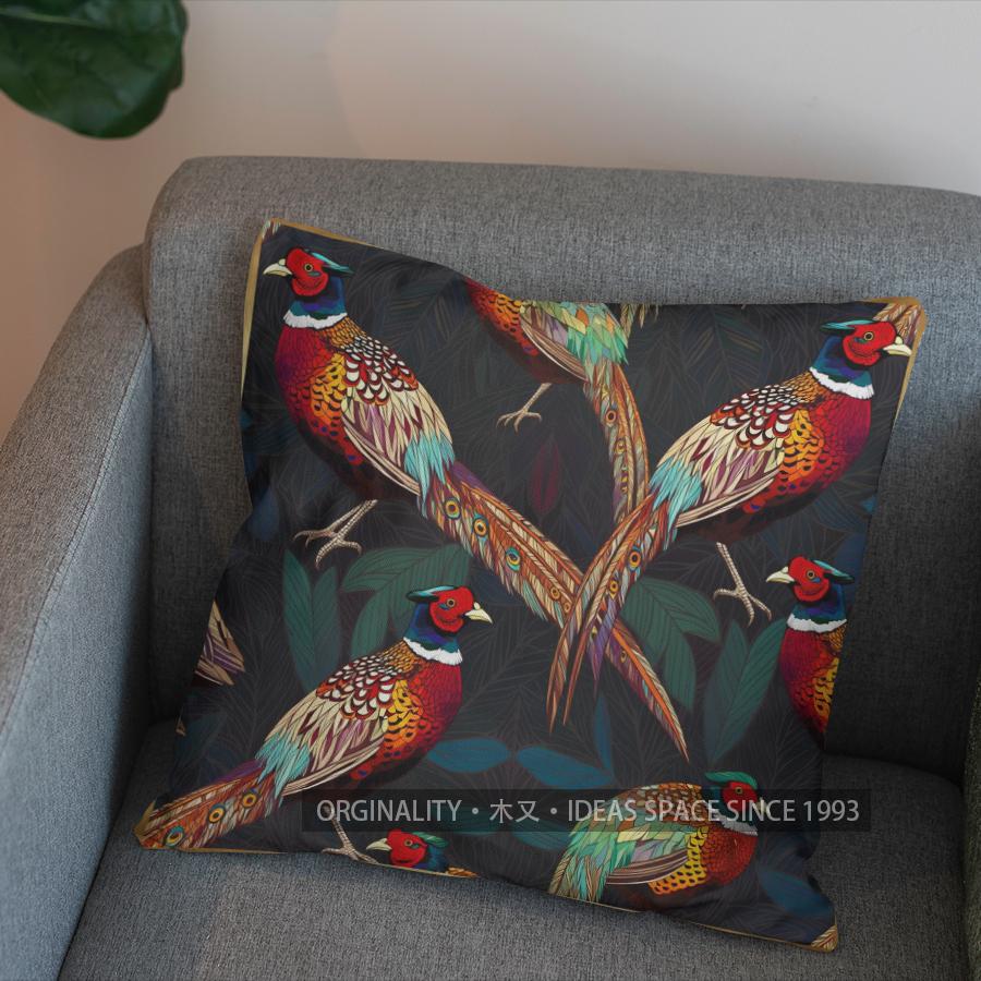 2D Stained Glass Pheasant Design Decorative Pillow Pattern Cushion Cover Suitable For Sofa Bedroom Car Pillow Cover