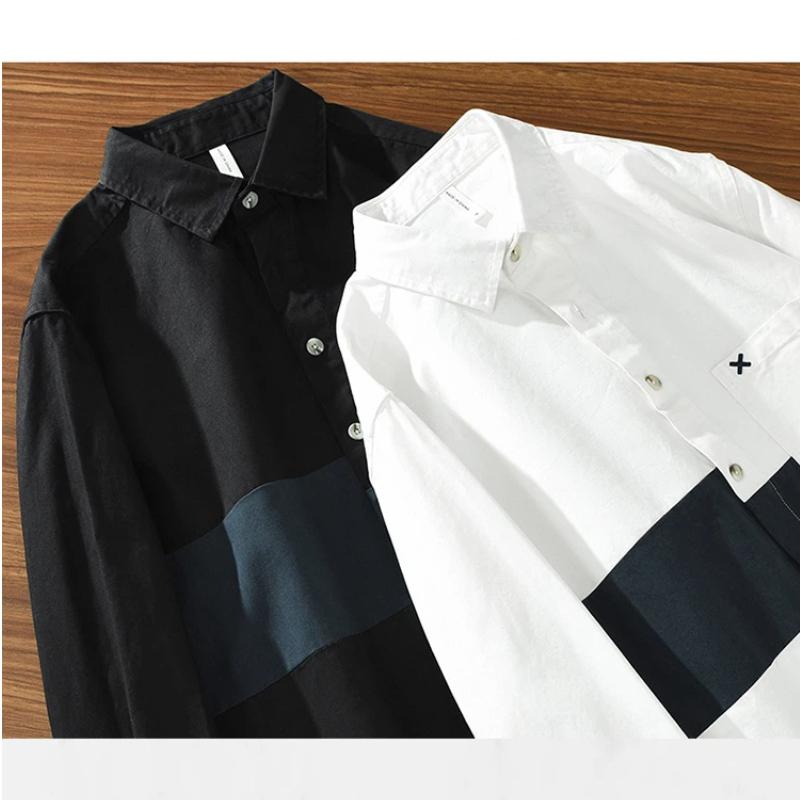Korean Style Patchwork Shirt Korean Style Men's Casual Shirt Youth Loose Top Spring/Autumn 100 Cotton Men Clothing