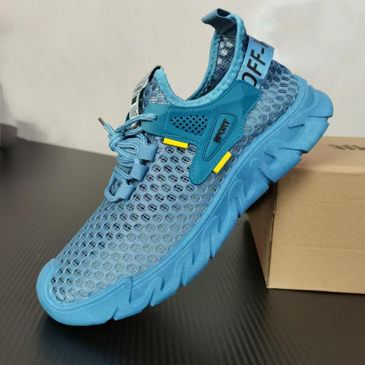 

Мужская летняя сетчатая дышащая обувь, тонкая сетчатая обувь, мужская беговая обувь на мягкой подошве, легкая спортивная повседневная сетчатая обувь с полым сетчатым верхом 44 синий