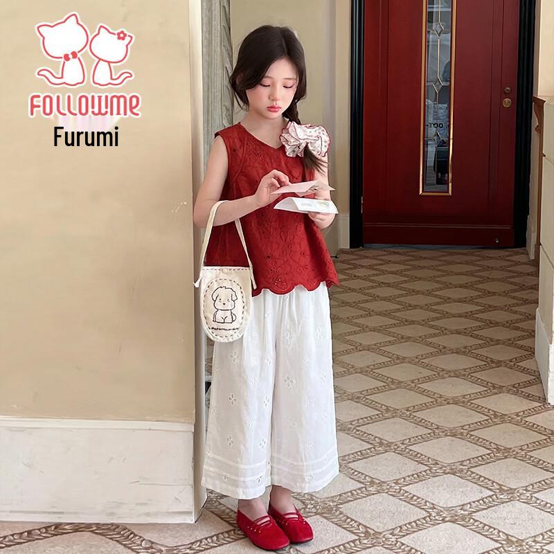 Fuloumi Girls' Embroidered Floral Two-piece Summer Set